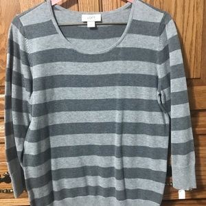 Ann Taylor Loft Grey Striped Cotton Sweater size M